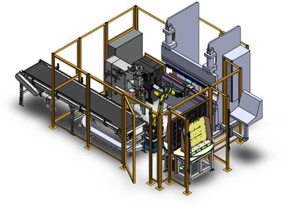 Layout of the press brake and resistance welding cell with turntable, robot, welder and discharge conveyor